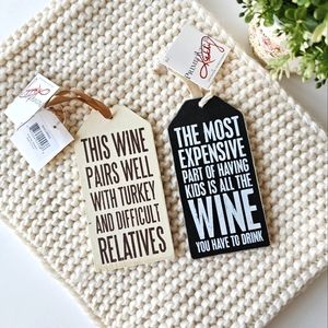 Primitives by Kathy Set of 2 Trimmed Wooden Wine Bottle Tags, Brand New